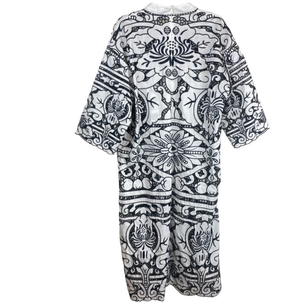Zimmermann Embroidered Tie-Fastening Button Front Midi Dress Bianco 3 (US 10) - Picture 12 of 13